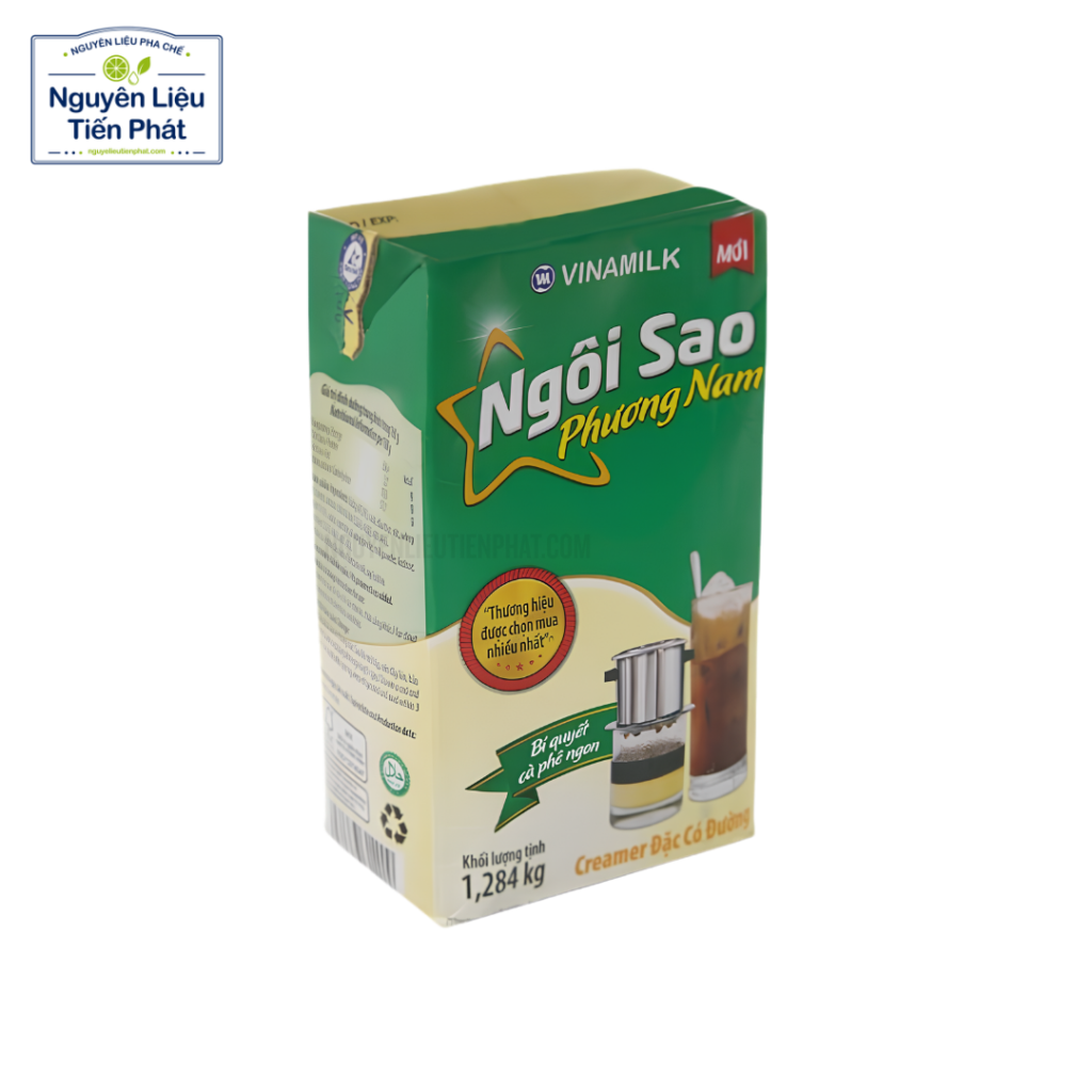 Sữa Đặc Có Đường Ngôi Sao Phương Nam Xanh Lá 1284Gr béo thơm, sánh mịn, phù hợp pha cà phê, trà sữa và làm bánh. Mua chính hãng tại Nguyên Liệu Tiến Phát.